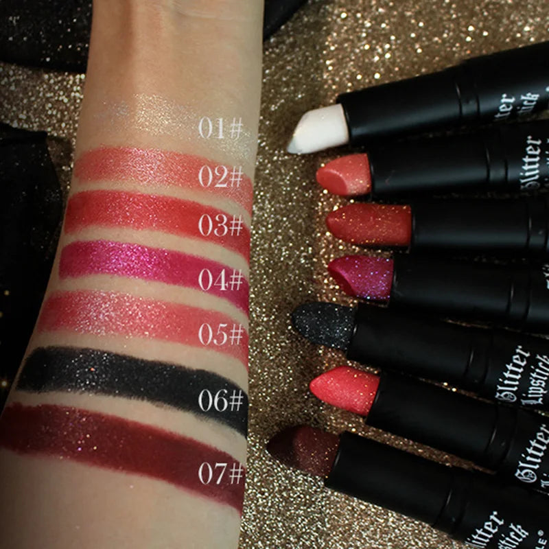 Waterproof Glitter Lipsticks Punk Style Nude Matte Not Fading Pearlescent Sexy Red Pink Velvet Lipsticks