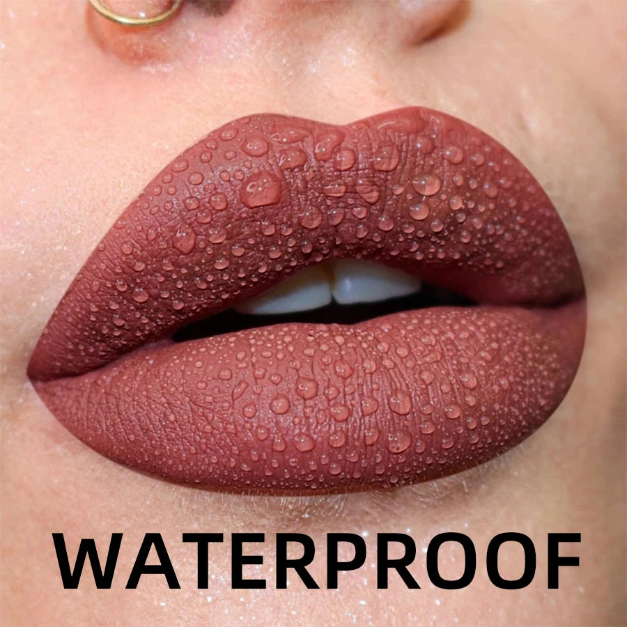 Matte Velvet Lip Gloss in 19 colors for long-lasting, waterproof wear