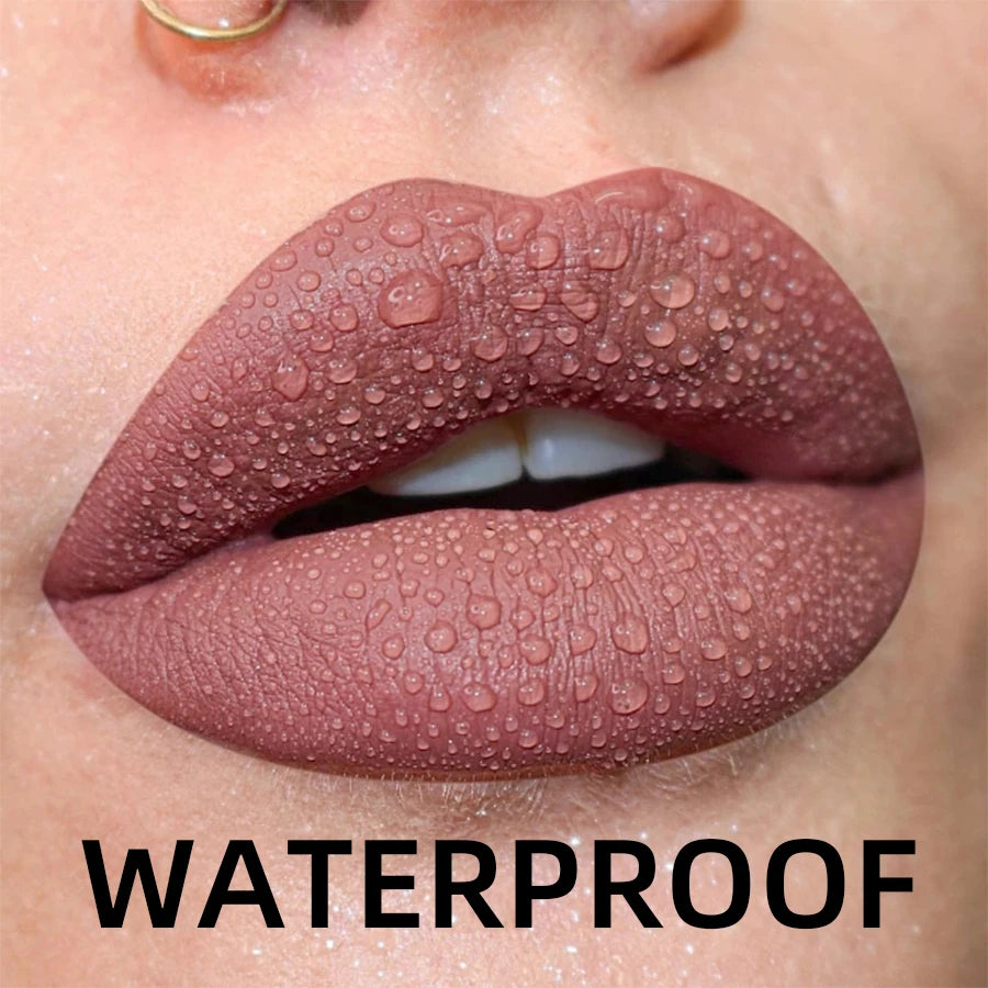 Matte Velvet Lip Gloss in 19 colors for long-lasting, waterproof wear