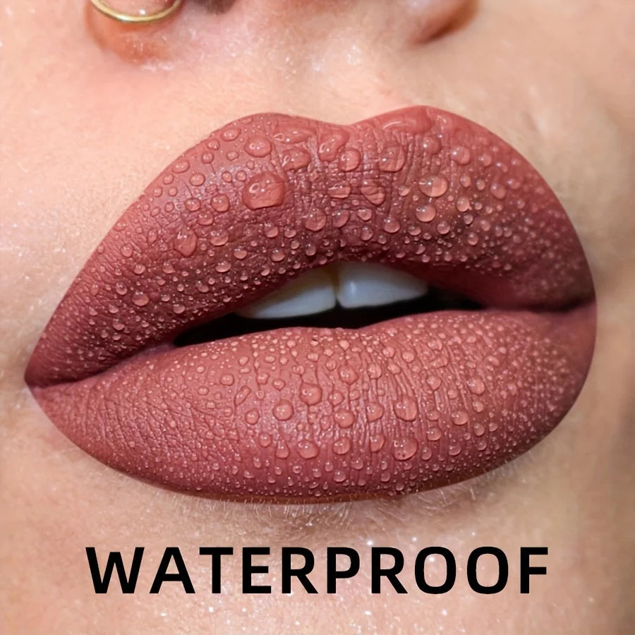 Matte Velvet Lip Gloss in 19 colors for long-lasting, waterproof wear