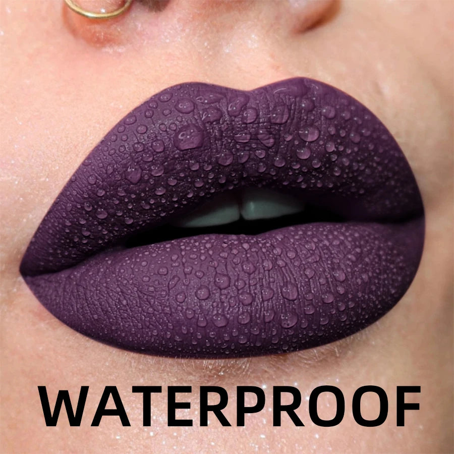 Matte Velvet Lip Gloss in 19 colors for long-lasting, waterproof wear