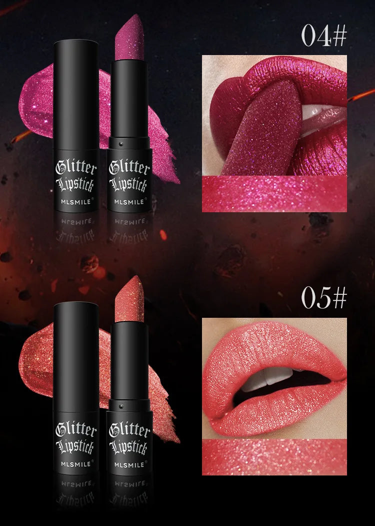 Waterproof Glitter Lipsticks Punk Style Nude Matte Not Fading Pearlescent Sexy Red Pink Velvet Lipsticks