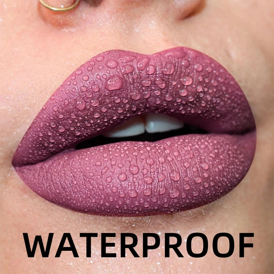 Matte Velvet Lip Gloss in 19 colors for long-lasting, waterproof wear