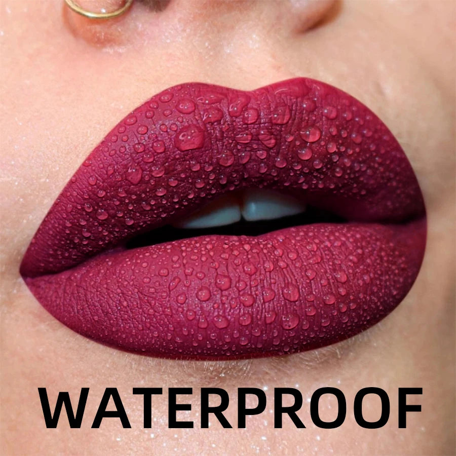 Matte Velvet Lip Gloss in 19 colors for long-lasting, waterproof wear