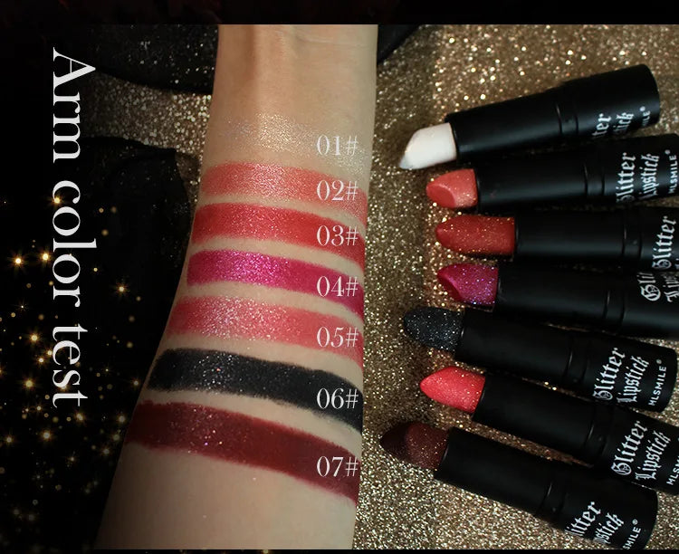 Waterproof Glitter Lipsticks Punk Style Nude Matte Not Fading Pearlescent Sexy Red Pink Velvet Lipsticks