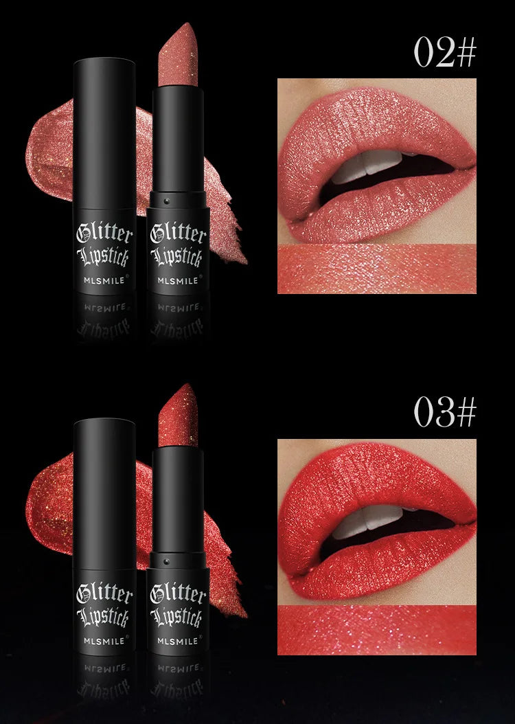 Waterproof Glitter Lipsticks Punk Style Nude Matte Not Fading Pearlescent Sexy Red Pink Velvet Lipsticks