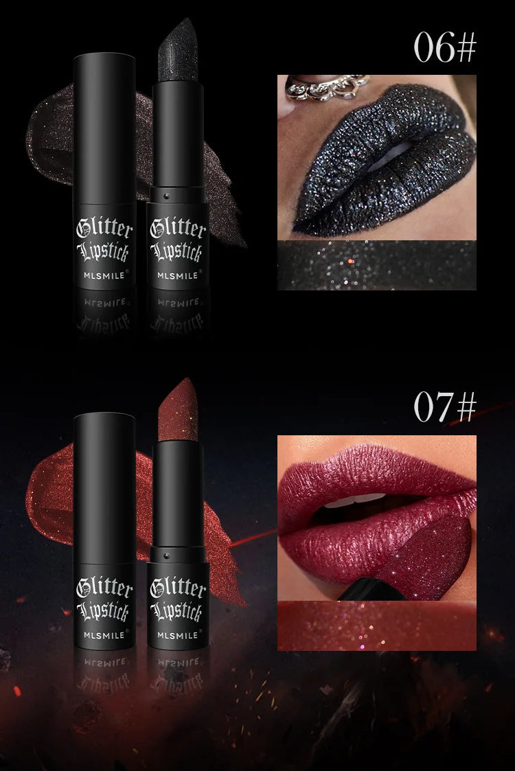 Waterproof Glitter Lipsticks Punk Style Nude Matte Not Fading Pearlescent Sexy Red Pink Velvet Lipsticks