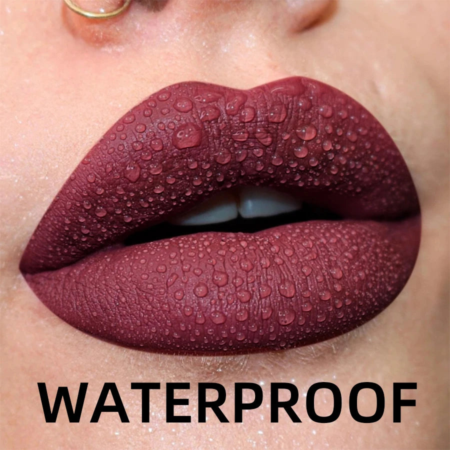 Matte Velvet Lip Gloss in 19 colors for long-lasting, waterproof wear