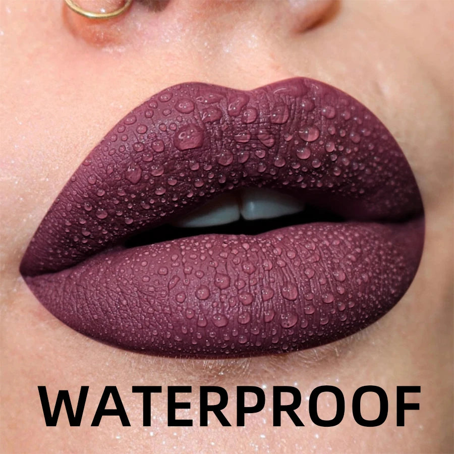 Matte Velvet Lip Gloss in 19 colors for long-lasting, waterproof wear