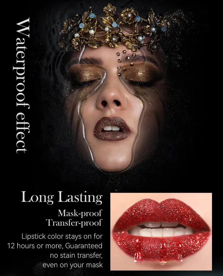 Waterproof Glitter Lipsticks Punk Style Nude Matte Not Fading Pearlescent Sexy Red Pink Velvet Lipsticks