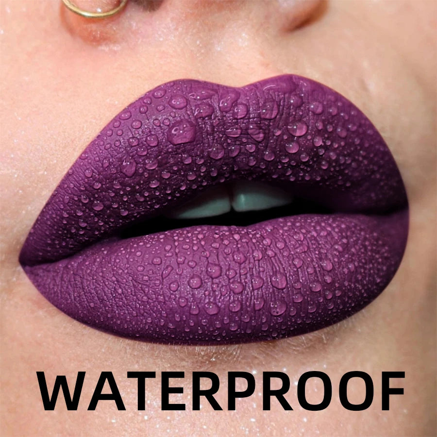 Matte Velvet Lip Gloss in 19 colors for long-lasting, waterproof wear