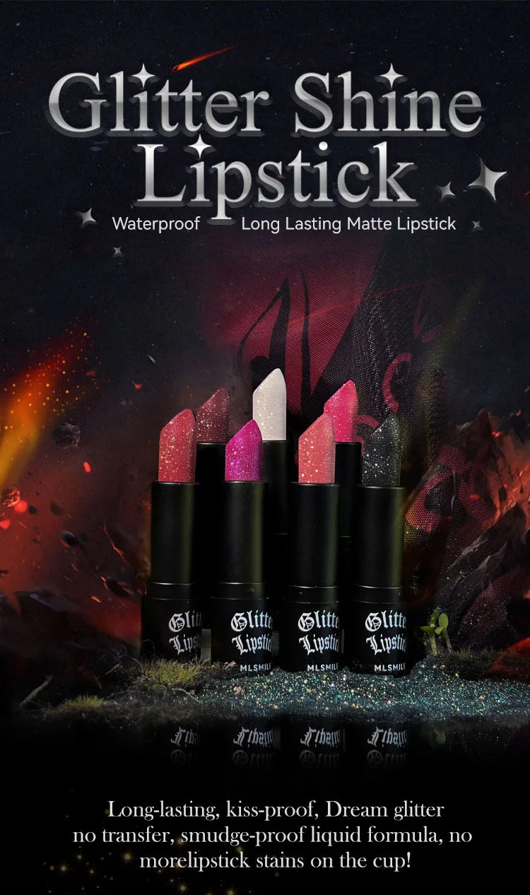 Waterproof Glitter Lipsticks Punk Style Nude Matte Not Fading Pearlescent Sexy Red Pink Velvet Lipsticks