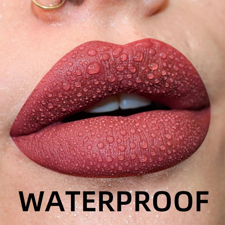Matte Velvet Lip Gloss in 19 colors for long-lasting, waterproof wear