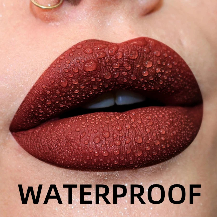 Matte Velvet Lip Gloss in 19 colors for long-lasting, waterproof wear