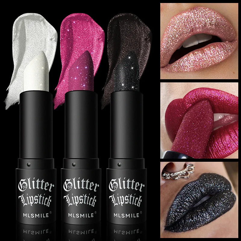 Waterproof Glitter Lipsticks Punk Style Nude Matte Not Fading Pearlescent Sexy Red Pink Velvet Lipsticks