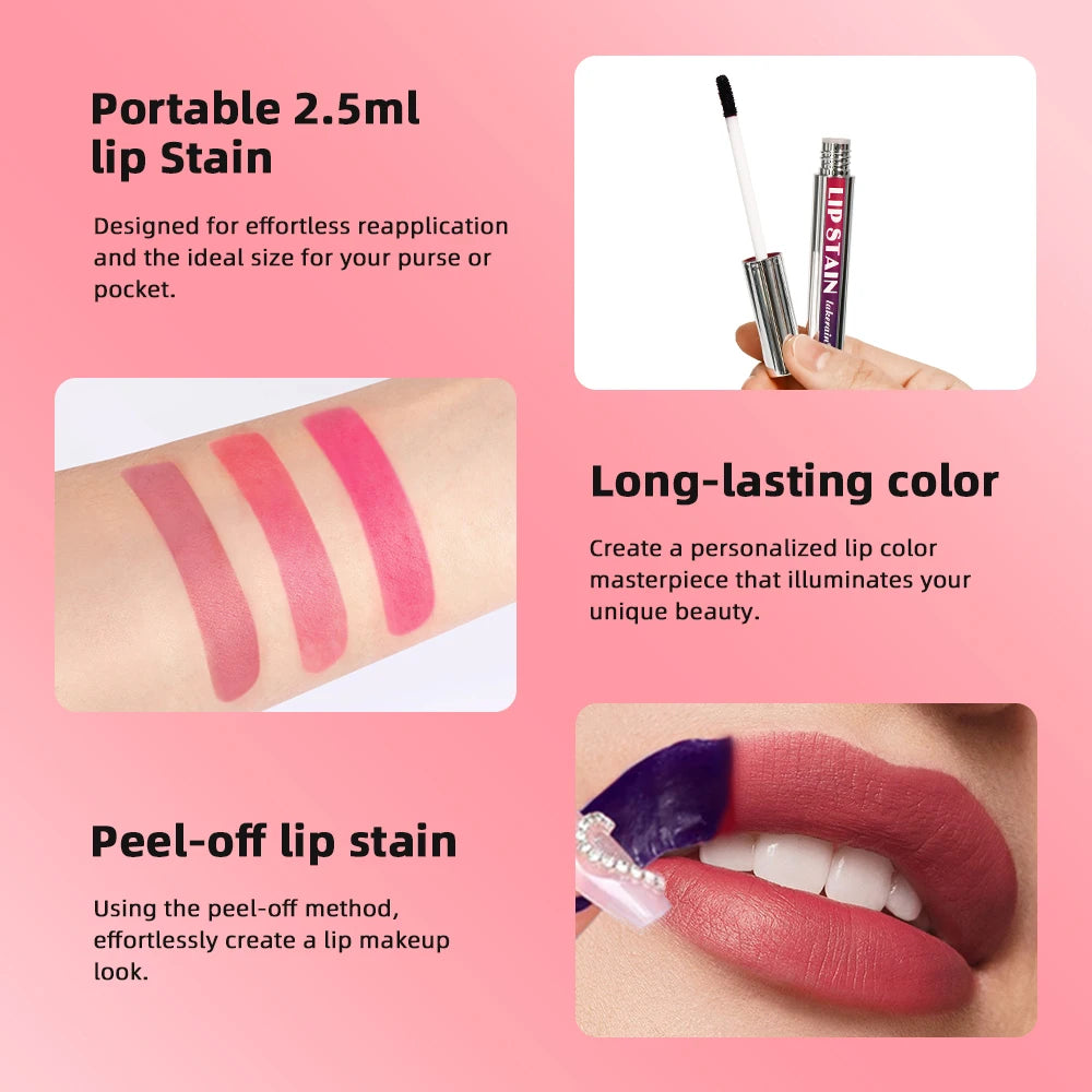 Long Lasting Lip Inks, Matte Lip Tint Peel Off Matte Tick for Lips Stick, Waterproof Makeup