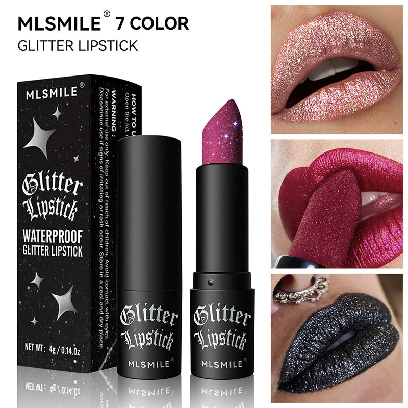 Waterproof Glitter Lipsticks Punk Style Nude Matte Not Fading Pearlescent Sexy Red Pink Velvet Lipsticks