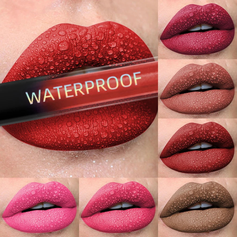 Matte Velvet Lip Gloss in 19 colors for long-lasting, waterproof wear