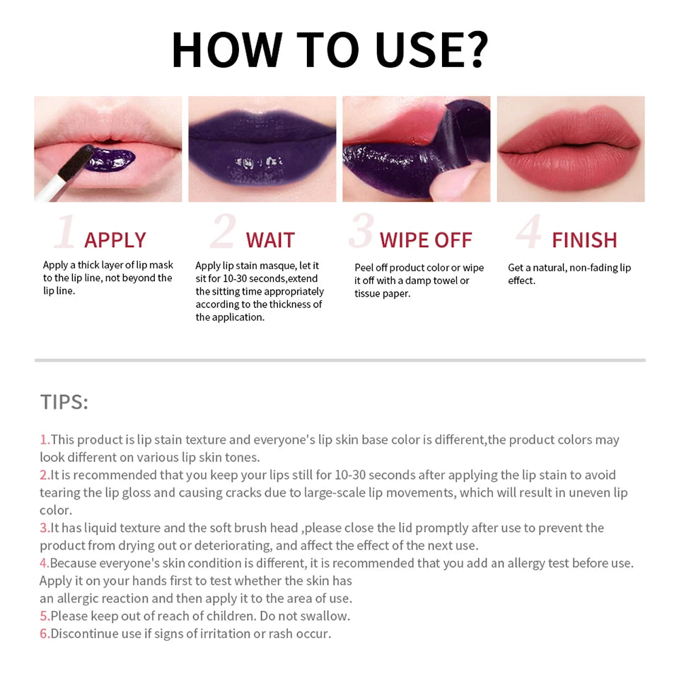 Long Lasting Lip Inks, Matte Lip Tint Peel Off Matte Tick for Lips Stick, Waterproof Makeup