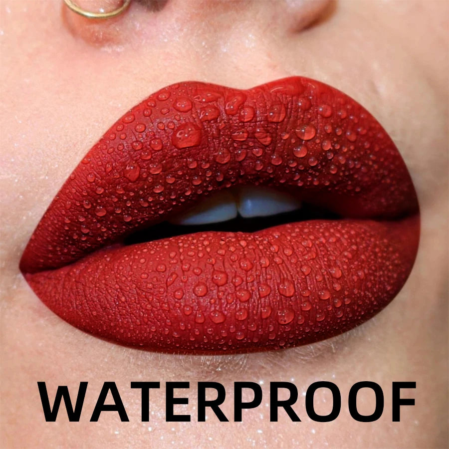 Matte Velvet Lip Gloss in 19 colors for long-lasting, waterproof wear