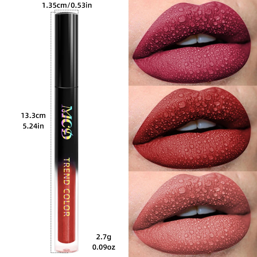 Matte Velvet Lip Gloss in 19 colors for long-lasting, waterproof wear
