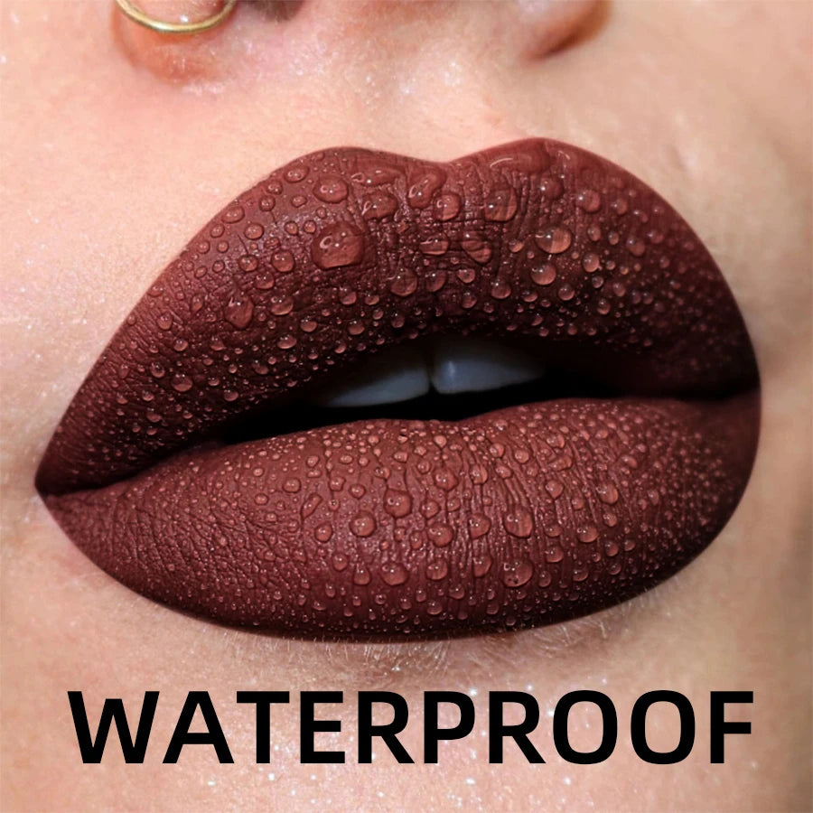 Matte Velvet Lip Gloss in 19 colors for long-lasting, waterproof wear